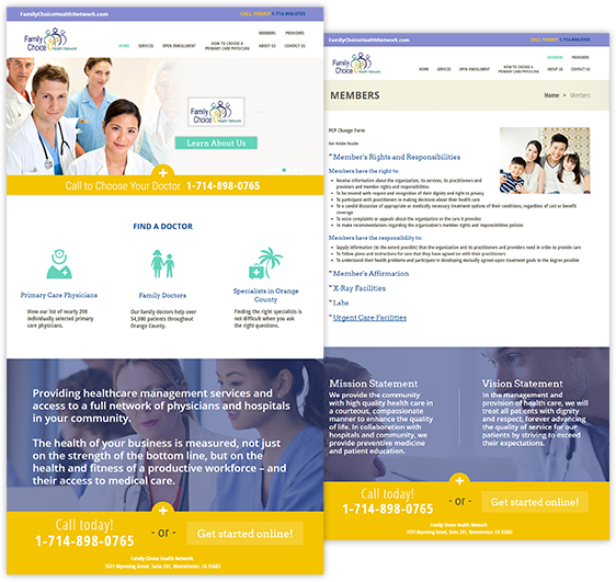 Screenshots of Family Choice Health Network Website
